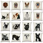 Льняная квадратная подушка с мультяшным принтом собаки, наволочка для автомобиля, дивана, офиса, простые украшения для дома