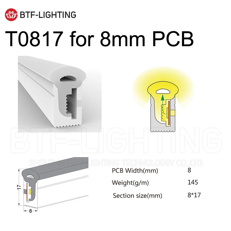 T0817 for 8mm PCB WS2812B светодиодный неоновый веревочный светильник IP67 из мягкого силикагеля 5 метров WS2811 гибкий ленточный светильник водонепроницаемая лампа для украшения дома - Испускаемый цвет: T0817 for 8mm PCB