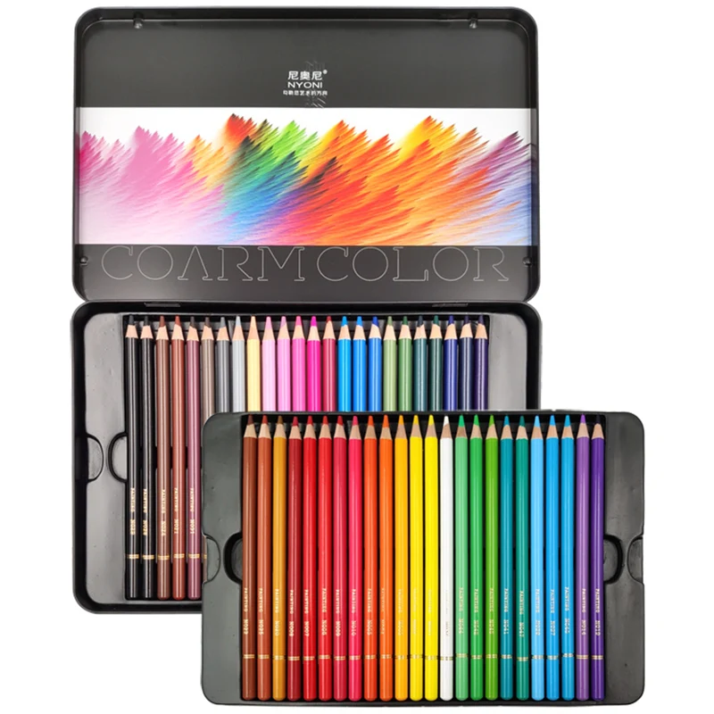 

NYONI Oily Pencil Wooden Graffiti Tin Box 72 Color Filling Pen Advanced Color Lead Painting Sketch School Supplies