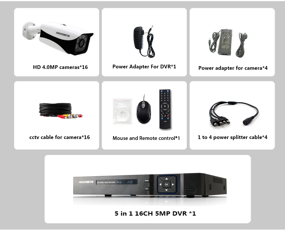 5MP CCTV система 16CH DVR комплект 16 шт. 4MP камера для ночной съемки Металл водонепроницаемый открытый Крытый HD CCTV камера Система дистанционного просмотра