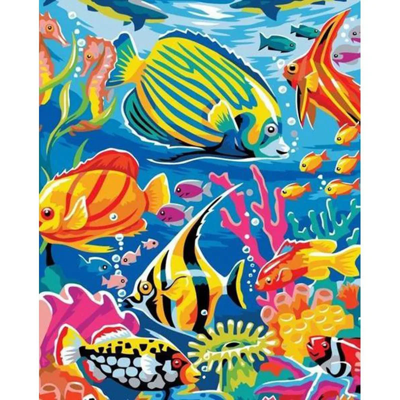 Тропические рыбы group.40x50cm Раскраска по номерам сделай сам wall Art Гостиная украшения