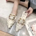 Женские сланцы со стразами, брендовые шлепанцы с острым носком, мюли, самые популярные товары, домашние тапочки, белые, осень 2021