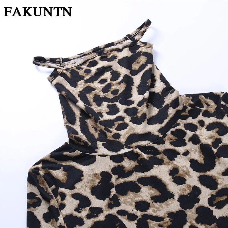 

FAKUNTN Women Leopard Dress 2020 Autumn Winter Fashion Printed Long Sleeve Street Party Sexy Mini Dress Women Clothes Vestidos