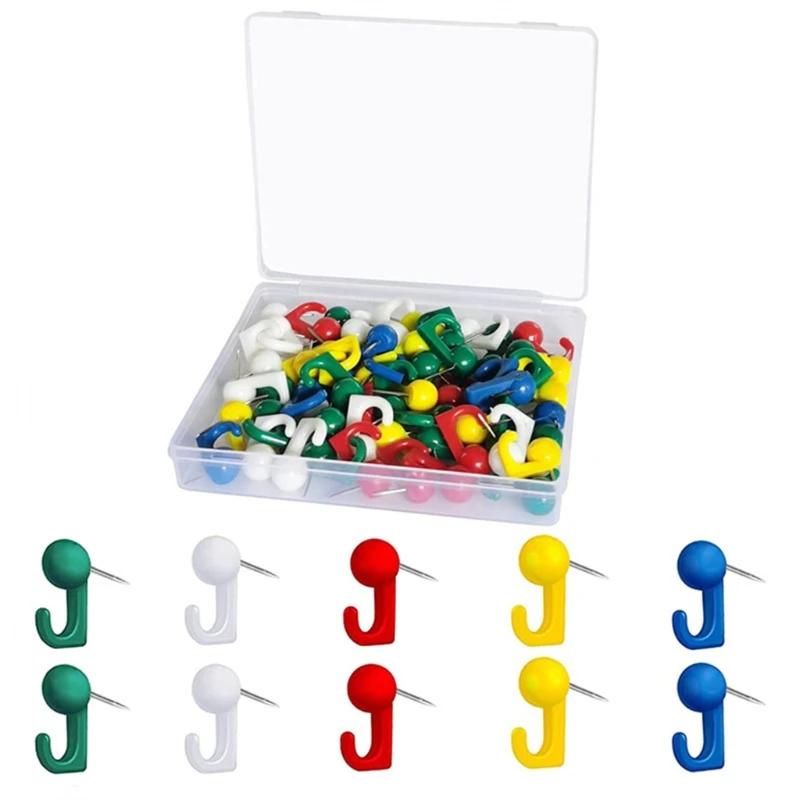 

50 Pcs Creative Hook-shaped Push Pin Paper Photo Memo Document Steel Tack Decorative Hanging Hook for Cork/Message Board