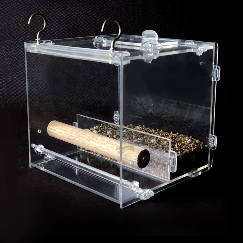 Цена Акриловая кормушка для птиц, прозрачная коробка для еда для попугая, водонепроницаемая чашка, автоматическая кормушка для птиц, аксессуары ...
