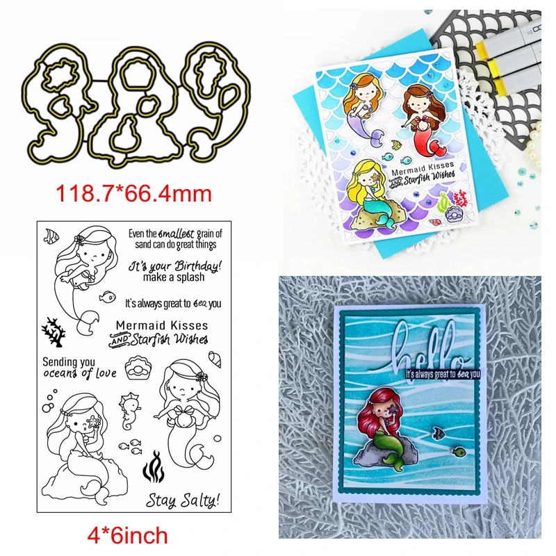 Metal Cutting Dies Match Combine Clear Silicone Stamps Mermaid Pearl Seahorse Sentence Fish Making Cards Scrapbook Craft Paper | Дом и сад
