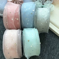 20mroll organza ribbons with sequin crafts bow material handmade hair accessories diy lace shinny little star silver tulle fall