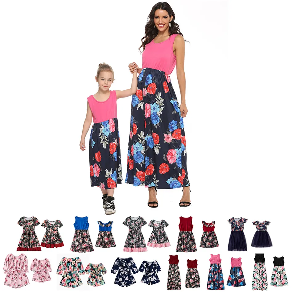 Платье для мамы и дочки с цветочным принтом детские летние повседневные Модные