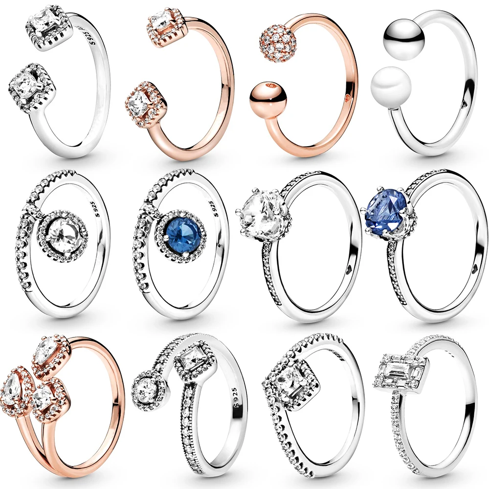 

Высококачественное женское серебряное кольцо pandora, кольцо в форме кости, геометрические формы, Открытое кольцо с оригинальным логотипом