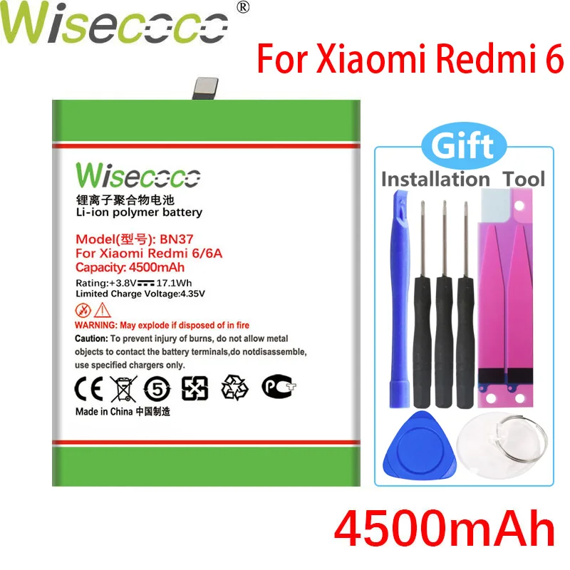 Аккумулятор Wisecoco BN37 на 4500 мА · ч для Xiaomi Redmi 6 6A Высококачественная замена и номер