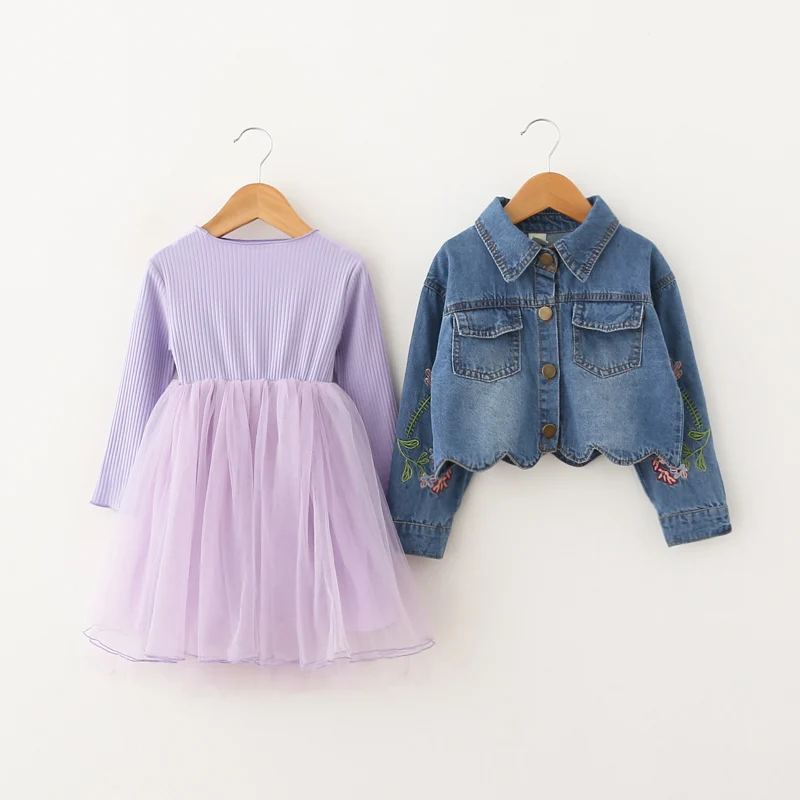 Комплект из 2 предметов для девочек джинсовый пиджак и платье-пачка платья