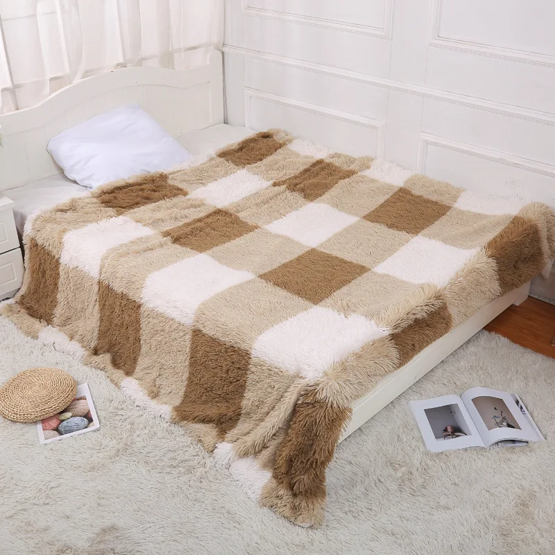 

Khaki Coffee Thicken Long Hairy Bedding Blanket Super Soft Warm Throw Sofa Towel For Winter Large Bedspread Sheet 160*200cm