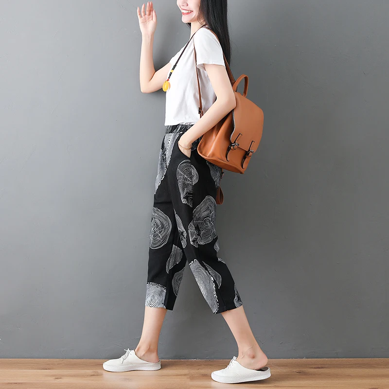 Женские брюки 2021 винтажные в горошек с принтом женские поясом на резинке модель