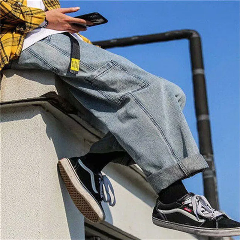 

Autumn Jeans Men Fashion Washed Solid Color Straight Casual Denim Trousers Man Streetwear Wild Hip Hop Loose Male Clothes Jeans