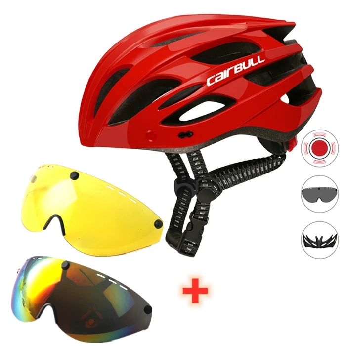 Red 2lens 226 г 3 объектива велосипедный шлем Магнитные очки MTB дорожный велосипедный шлем с задним светом горный козырек велосипедный шлем BMX - Цвет: Red 2lens