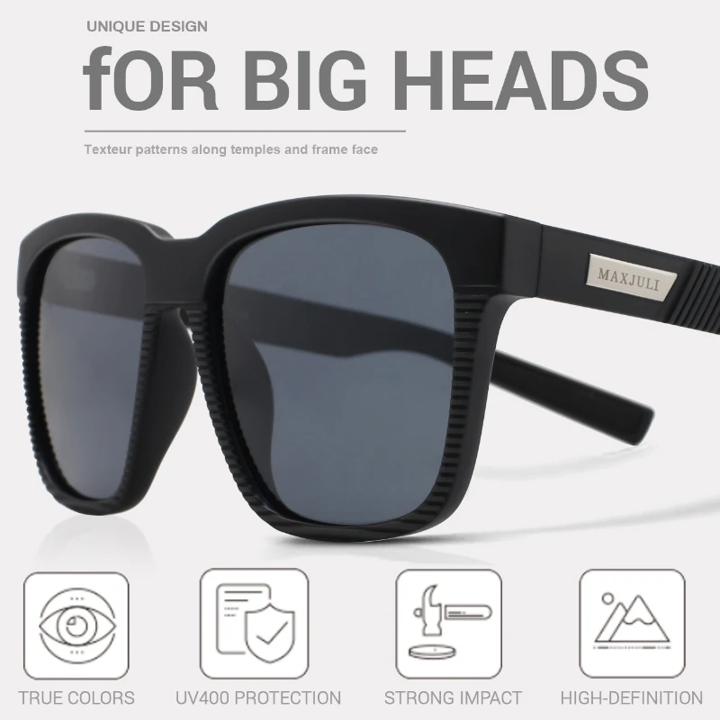 MAXJULI Square Oversized Polarized Sunglasses for Big Heads Men Retro Vintage Sun Glasses UV Protection Fishing Eyewear MJ8023