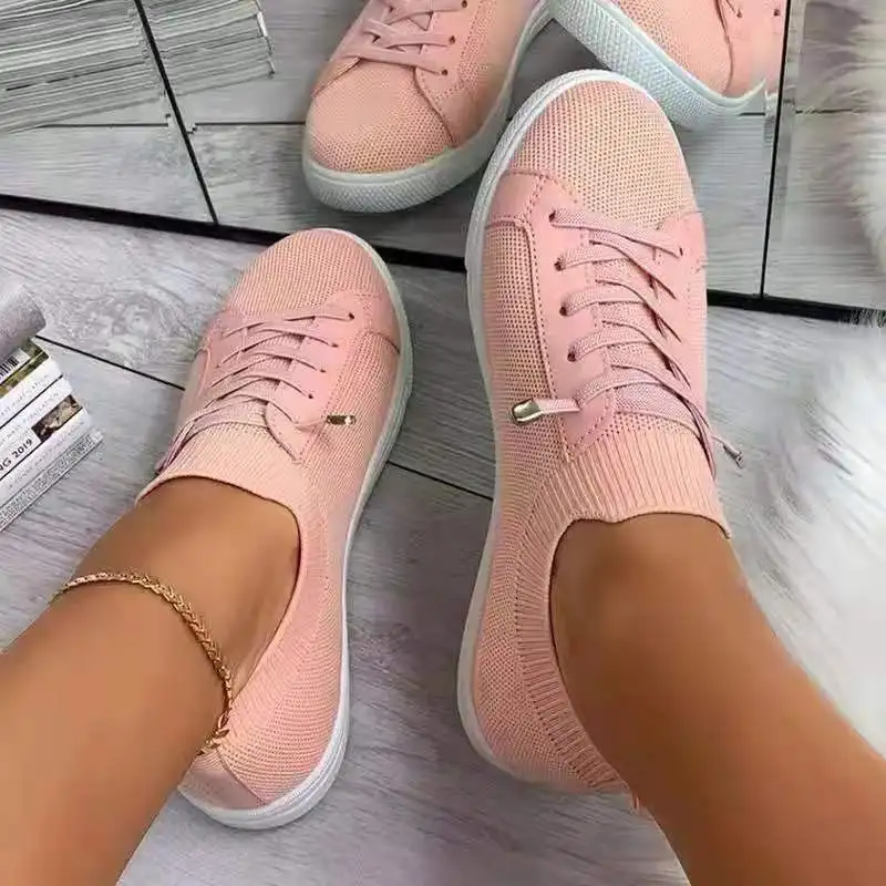 

Sneakers Women Fashion Solid Color Lace-Up Ladies Casual Shoes Flat Large Size Breathable Round Toe Single Shoes for Women