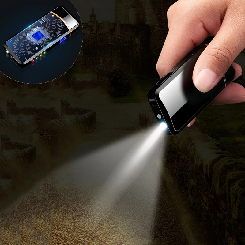 Двойная дуга Электронная Зажигалка USB металлическая перезаряжаемая