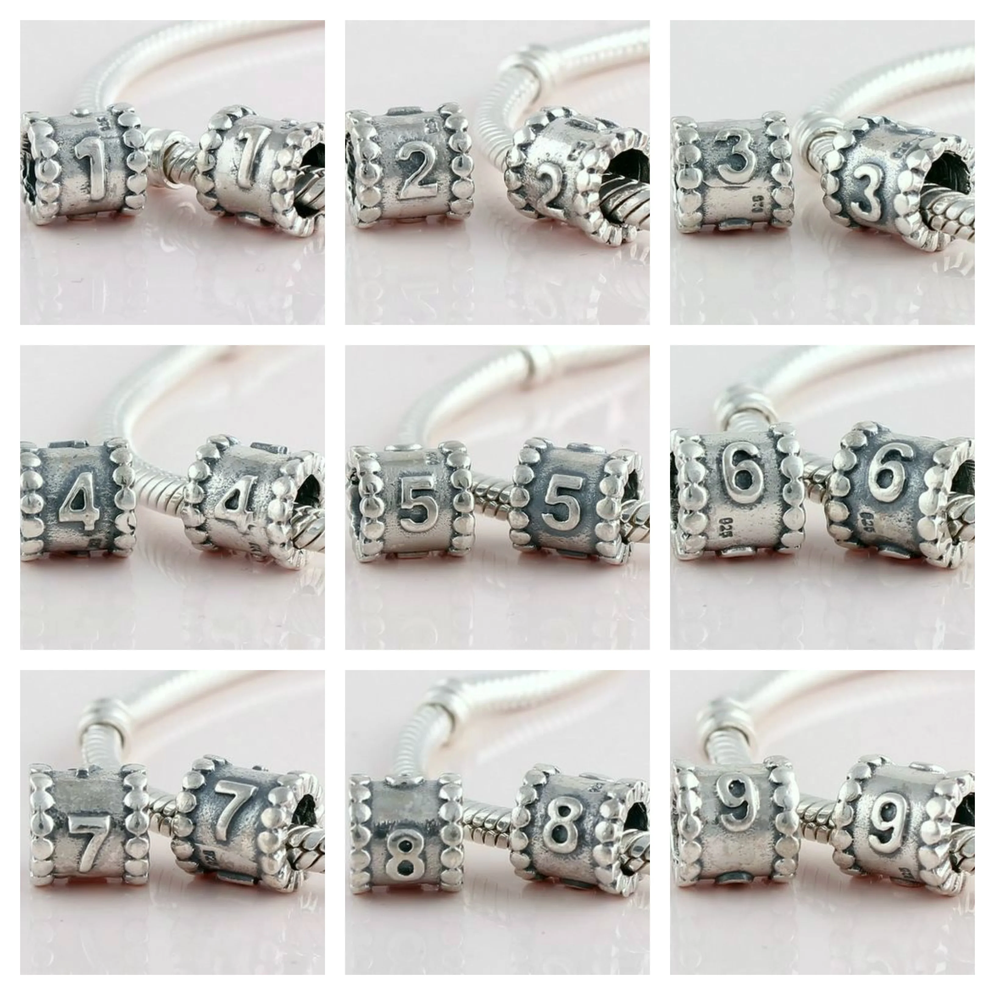 Authentic 925 Sterling Silver Simple Personality Number 0 1 2 3 4 5 6 7 8 9 Beads Fit European Charms Pandora Bracelets Jewelry | Украшения