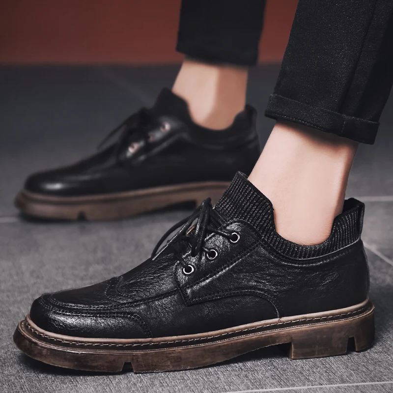 Black Men Casual Shoes Loafers Quality Split Leather Man Flats Hot Sale Moccasins Shoe | Обувь