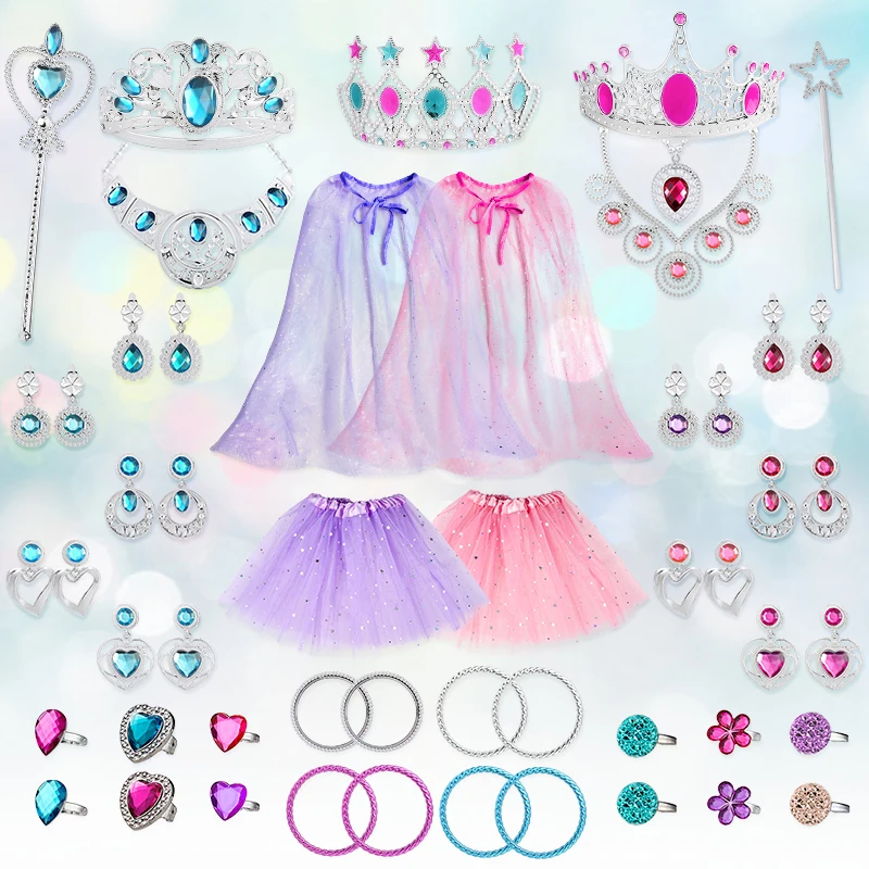 

56 шт., аксессуары для ювелирных изделий принцессы, волшебная палочка, блестящая накидка для юбки, серьги, кольцо, украшение для девочек и дет...