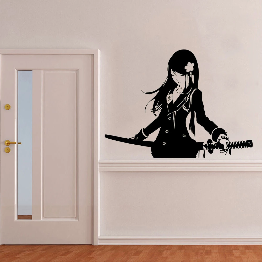 Самурайский школьница Катана японское Акай аниме Настенная Наклейка виниловая
