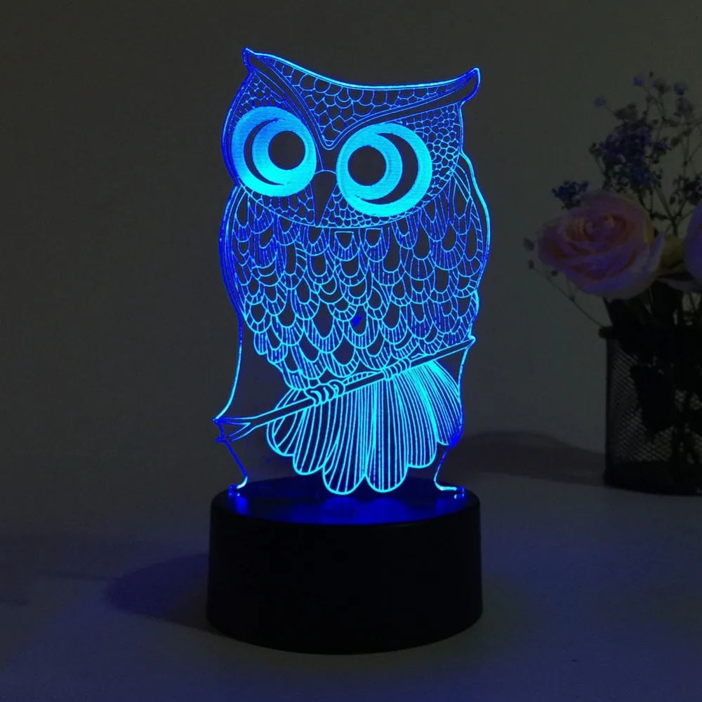 Светодиодная 3d лампа в виде совы ночсветильник животного сменная RGB настольная 3D