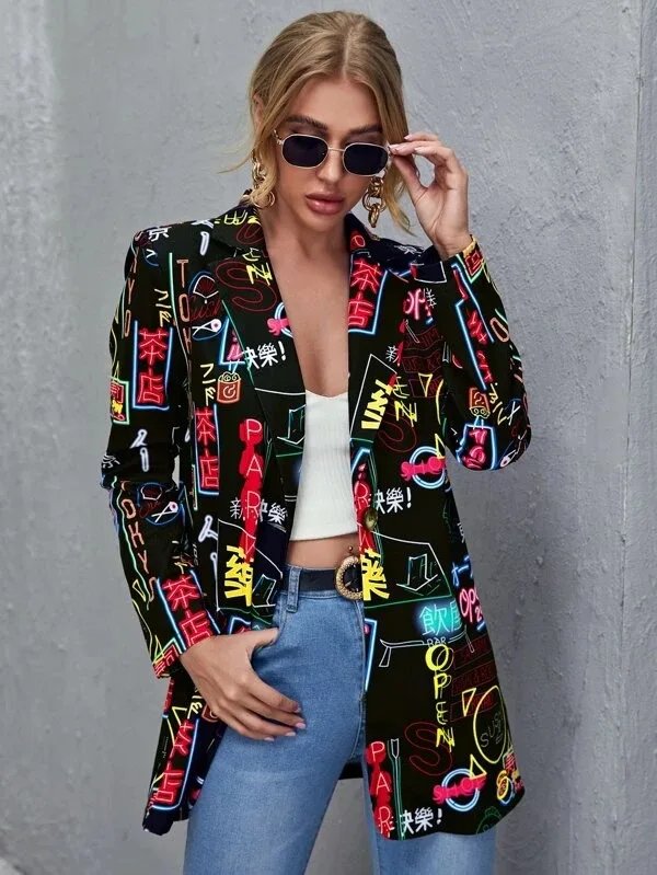 

2020 Spring and Autumn Fashion Street Slim Fit Not Positioning Printed Small Suit Coat Women's Wear