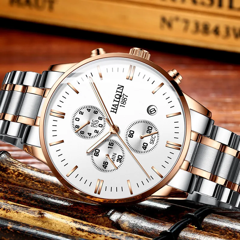 Часы наручные HAIQIN Мужские кварцевые брендовые Роскошные модные в стиле милитари