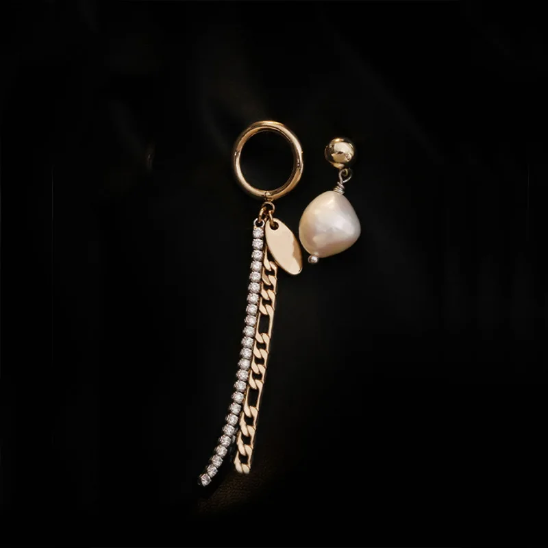 

TIMEONLY Asymmetry Oversize Simulation Pearls Dangle Earring Bling Bling Chains Hollow Metal Earrings Jewellery for Women Girls