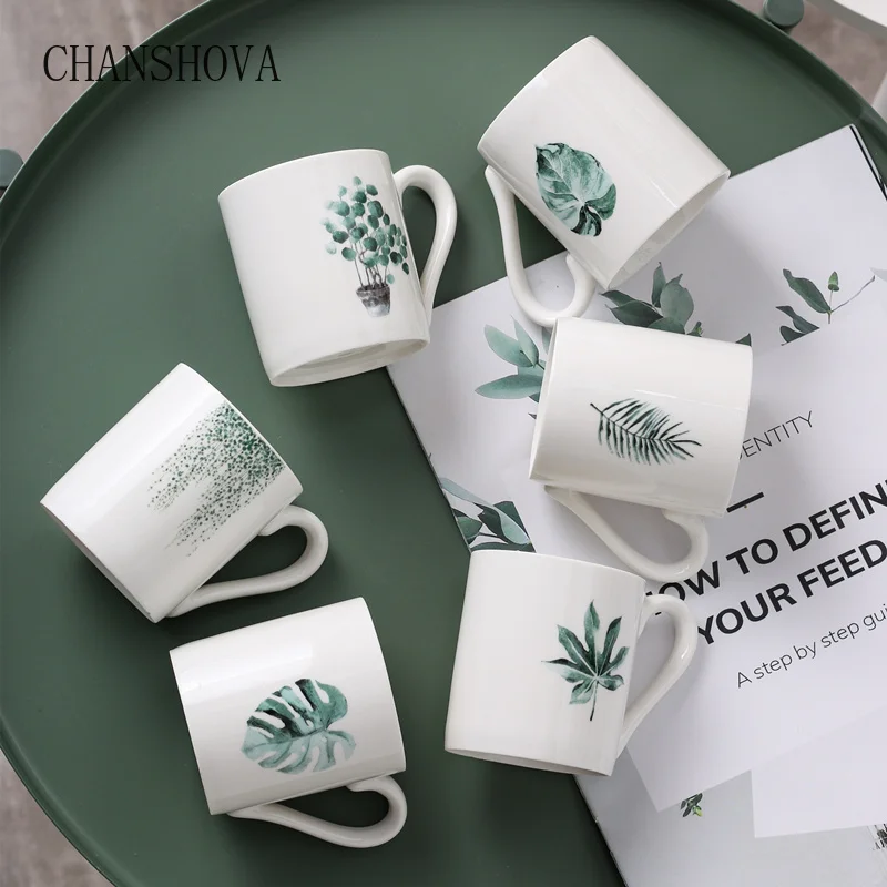 CHANSHOVA 180 мл Современная керамическая кофейная кружка с рисунком зеленых листьев