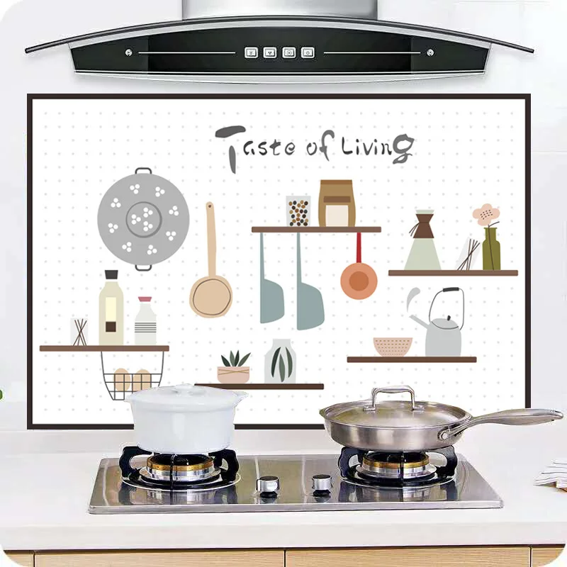Kitchen clean up self-adhesive oil resistant adhesive paper high-temperature resistant stove anti-oilproof wall sticker tile - Цвет: Kitchenware pattern