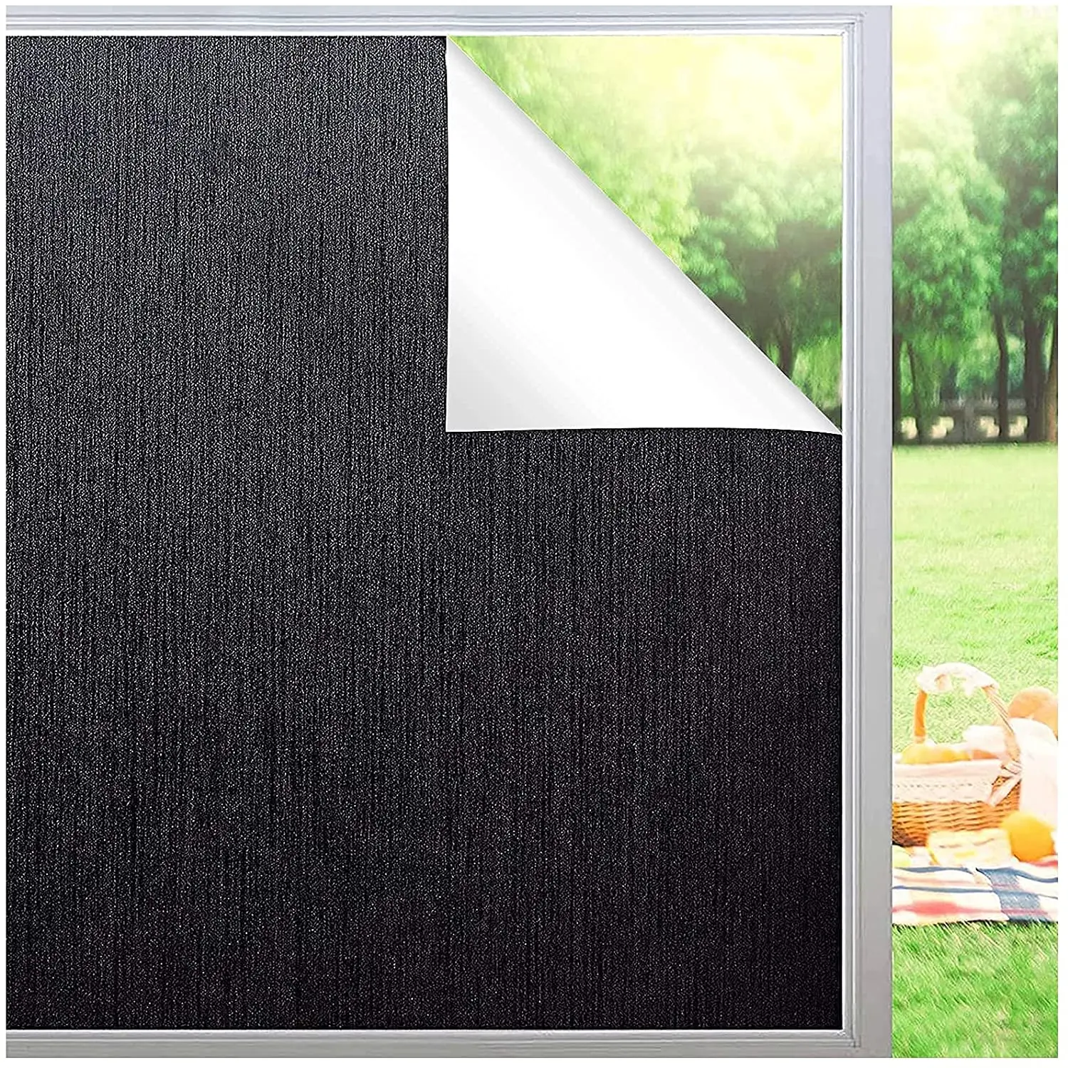 

Black White Sun Blocking Privacy Window Film Frosted Static Cling Window Tint Covering 100% Light Blocking Anti Glare Film