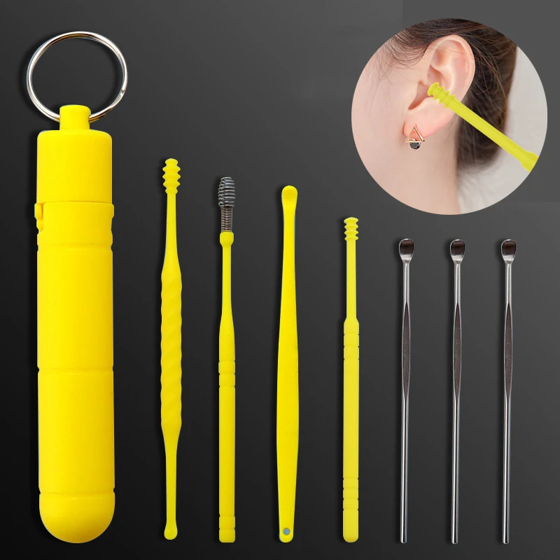

7PC/Set Ear Cleaner Earwax Removal Tool ABS Earpick Curette Reusable Ear Cleaning Wax Remover Spring Spoon Ear Pick Cleanser