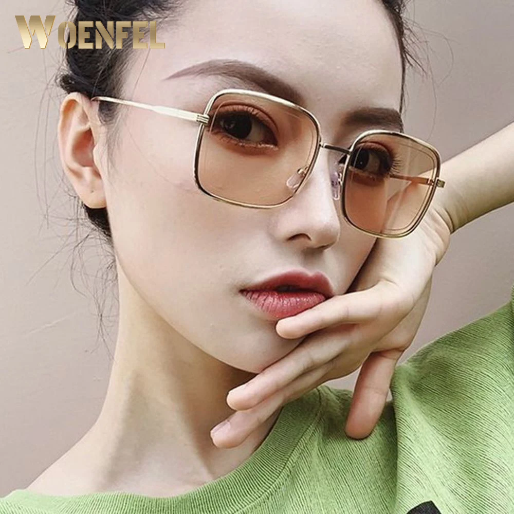 

WOENFEL Fashion Sunglasses Women Square Vintage Retro Sun Shades Glasses Designer Luxury Brand Rectangle Female Eyeglasses