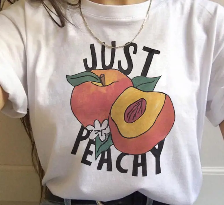 

YEMUSEED Peach Printing Lovely Girl Short sleeve T-shirt Women Casual Tops 4XL FFV369
