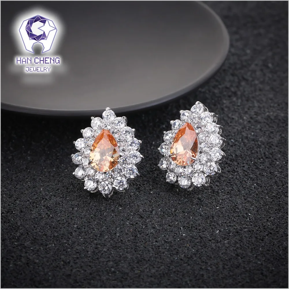 HanCheng New Fashion Luxury Copper Nail Gem Stone CZ Zircon Stud Earrings For Women Statement Jewelry brincos bijoux | Украшения и