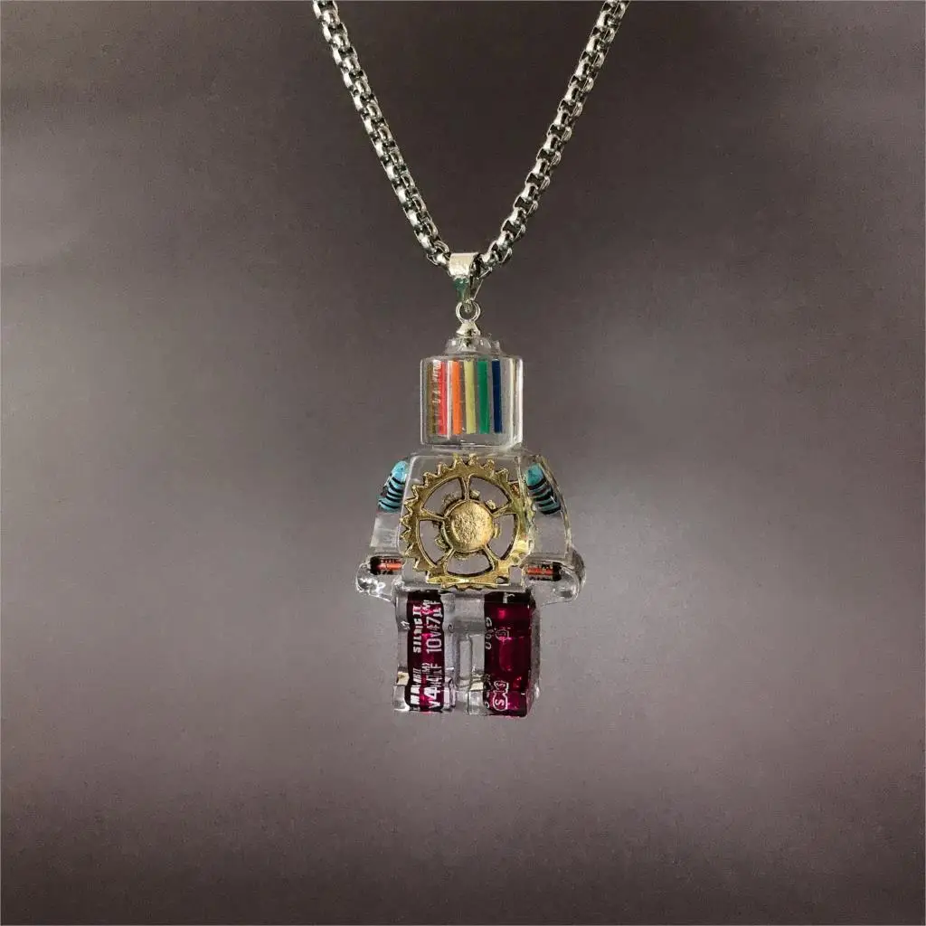 

Gear robot necklace hip-hop punk wind rainbow pendant men sweater chain