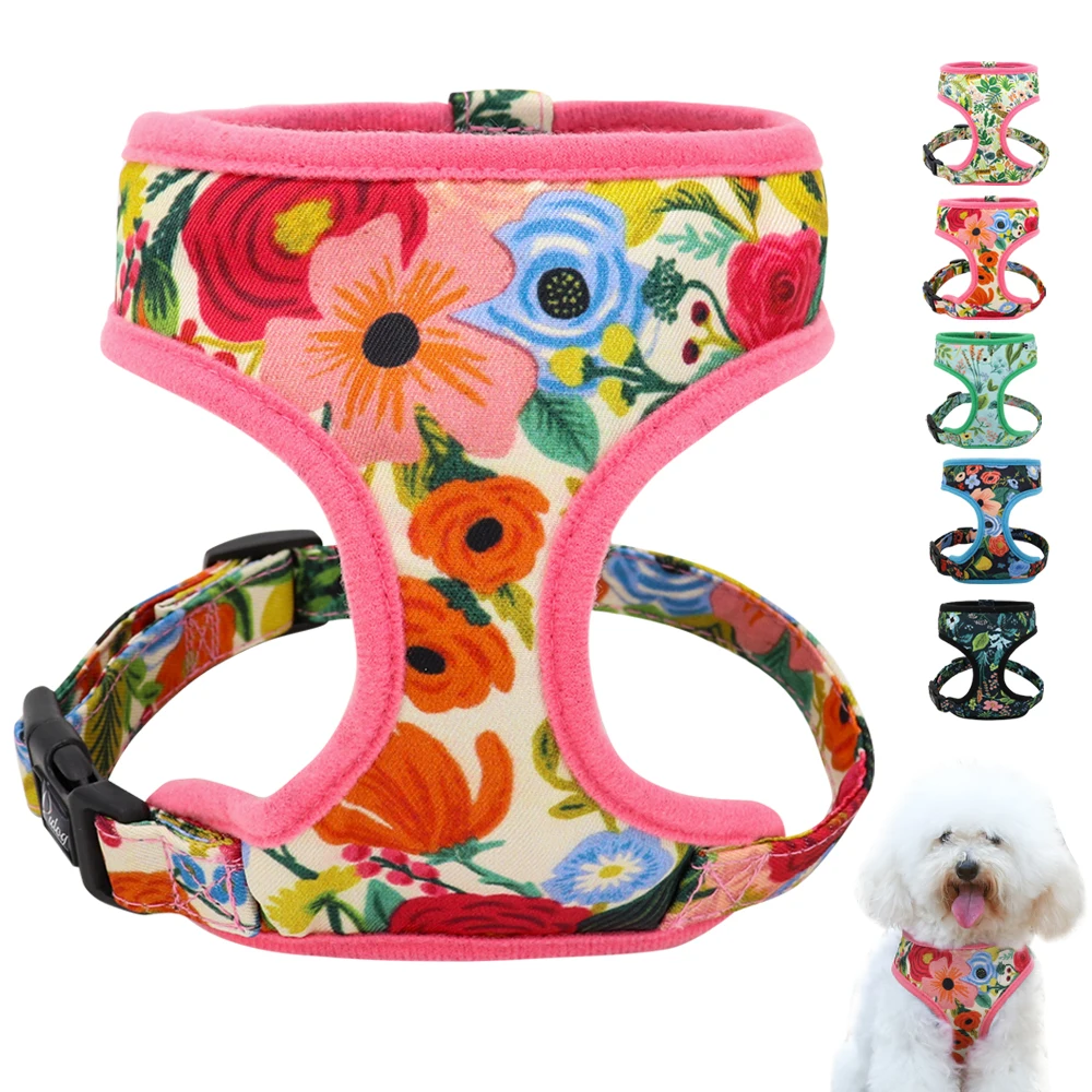 

Nylon Girl Dog Harness Flower Printed Nylon Dogs Cat Harness Dogs Pet Harness Vest Adjustable for French Bulldog Chihuahua