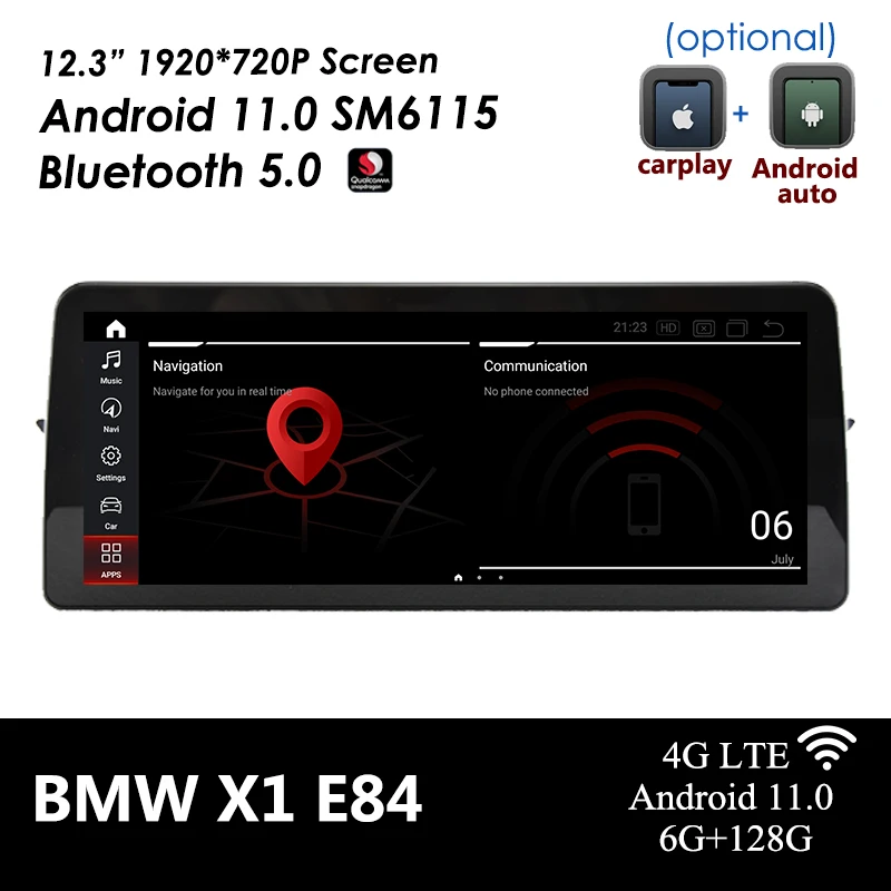 

Navivox 12.3" 8Core Android 11Car Multimedia Player For BMW X1 E84 iDrive 6G+128G SN662 Autoradio GPS Navigation 4G Wifi Carplay