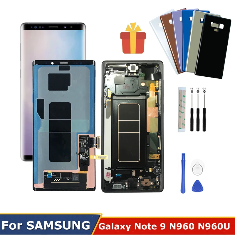6.4" AMOLED For SAMSUNG Galaxy Note 9 N960U LCD Display Glass Touch Screen Digitizer Assembly N960F/DS Back Cover Replacement