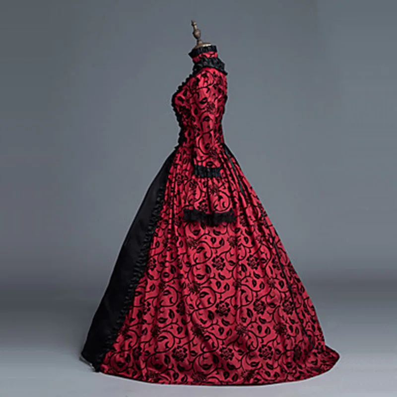 Маскарадные вечерние платья 18-го века красные и черные парчовые бальные Платья с