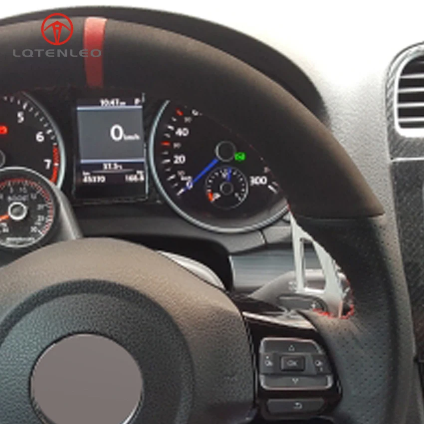 Оплетка на руль LQTENLEO из натуральной замши черного и красного цвета для Volkswagen Golf 6