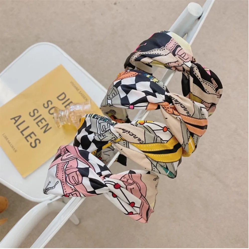 

New Fashion Hair Accessories Women Totem Cross Headbands Wide Stripe Contrast Hairband Girls Wild Face Wash Hair Band Headwear