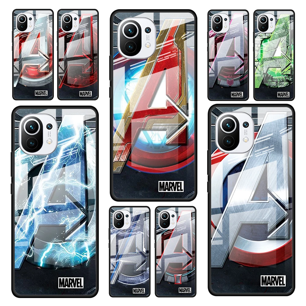 

Marvel logo for Xiaomi Mi 11 Ultra Lite 10T Note 10 9T Pro CC9 CC9E 5G Luxury Tempered Glass Phone Case Cover