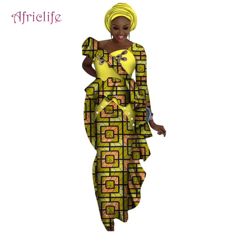 African Skirt Set long Tailed Top and Hip Traditional Wear for Women Party Plus Size Gifted Headwrap WY4604 | Тематическая одежда