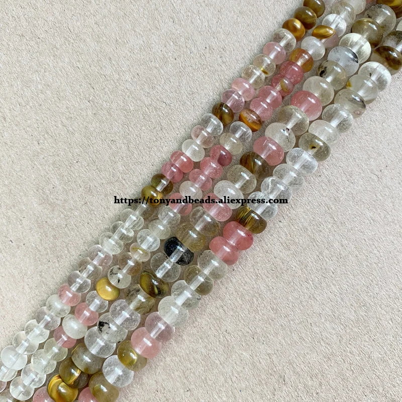 

Natural Stone Smooth Rondelle Mixed Cherry Quartz 7" Loose Beads 4X6 5X8mm Pick Size For Jewelry Making DIY