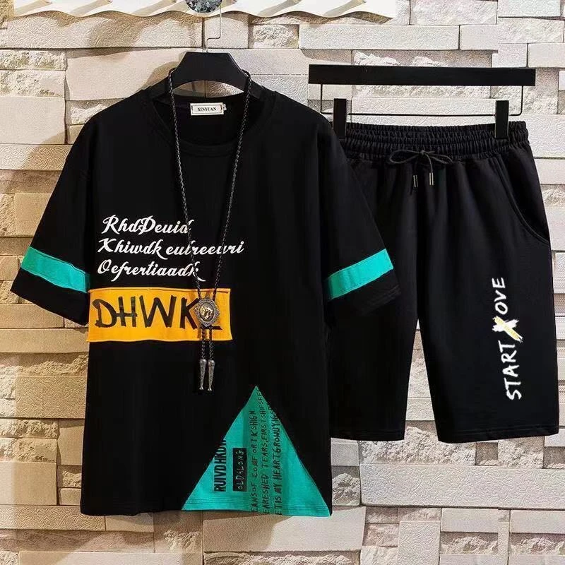 

Mens Tracksuit Summer Casual Cotton Tops Sportswear Two Piece Set T-Shirt Shorts Brand Track Clothing Male Sweatsuit Sports Suit