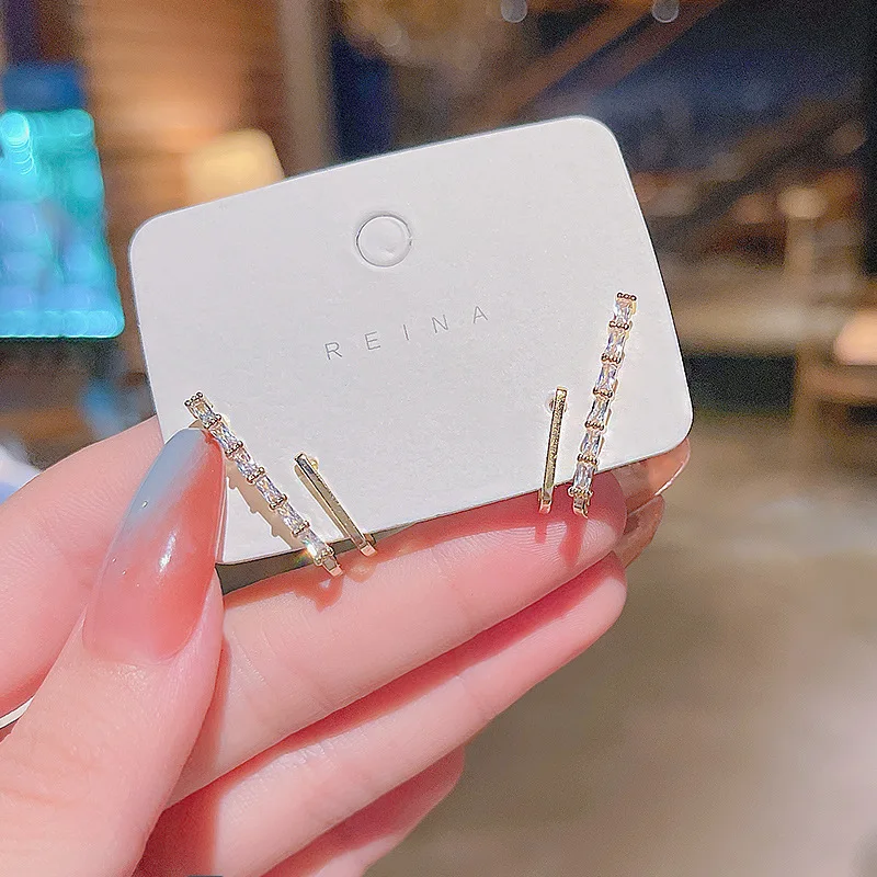 

Wholesale 925 Silvers Pin Zircon Earrings Female Women Double Layer Geometric Ear Studs Drop Shipping Gift