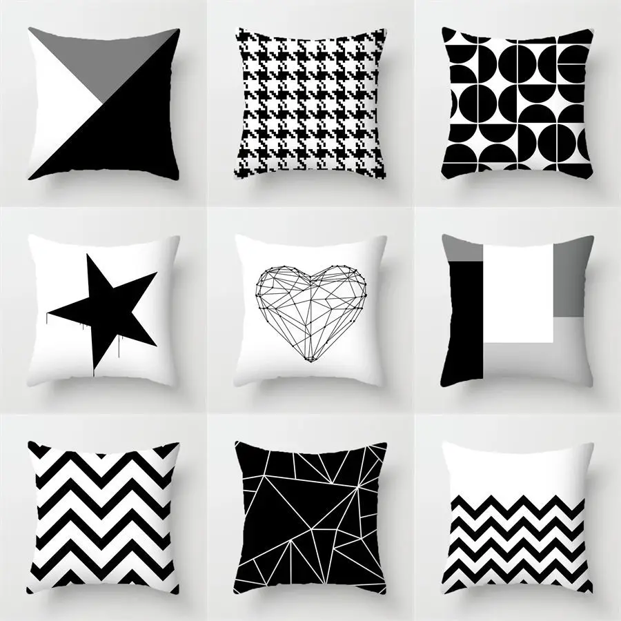 

Brand New Simple Black White Geometry Cushion Case Decorative Pillows Case Livingroom Sofa Couch Throw Pillow Cover Customizable